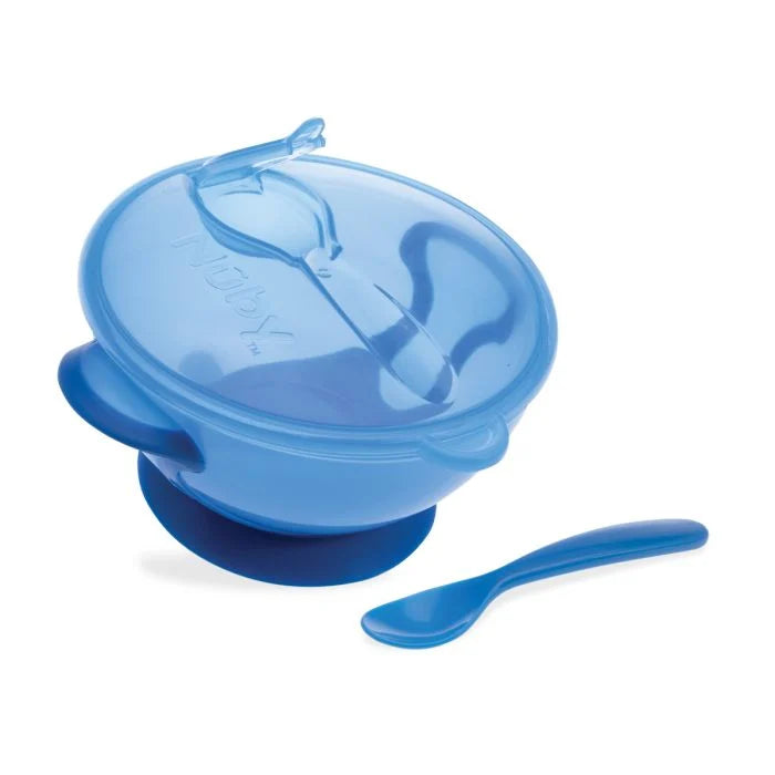 Nuby Suction Bowl and Spoon- Blue 6m+