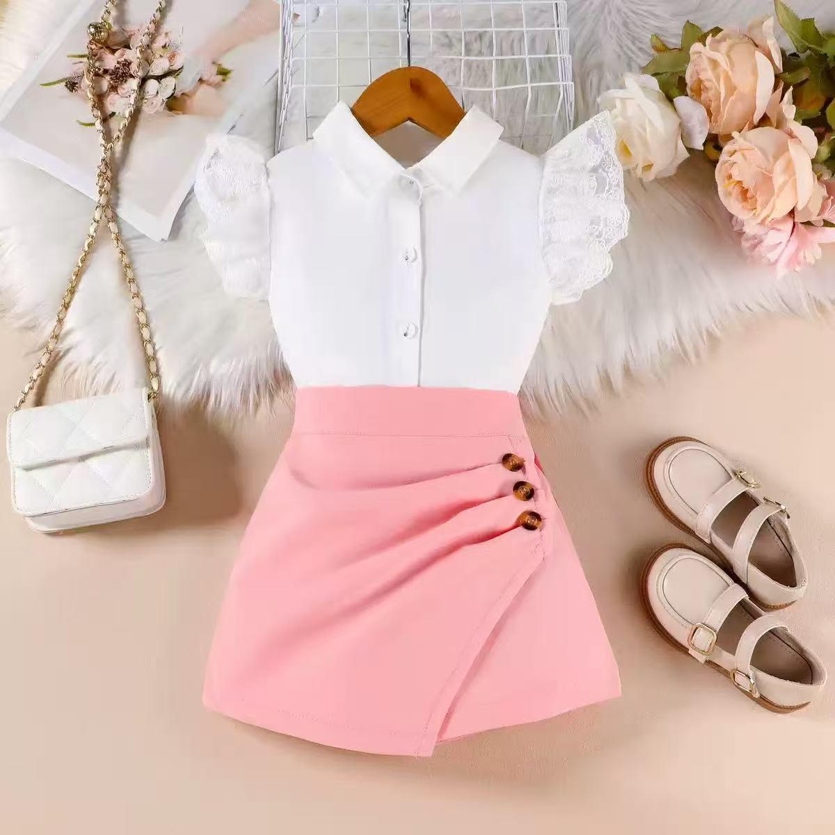 Baby Girl White Formal Shirt & Pink Shorts 2PCS Outfit