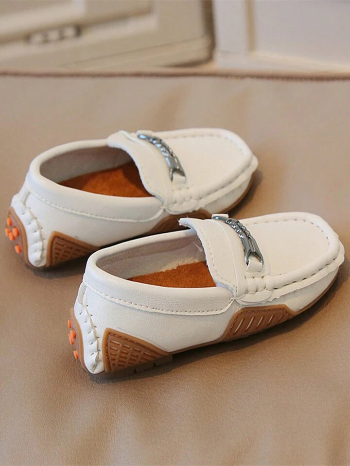Boys Metal Decor White Loafers – Infants Juniors