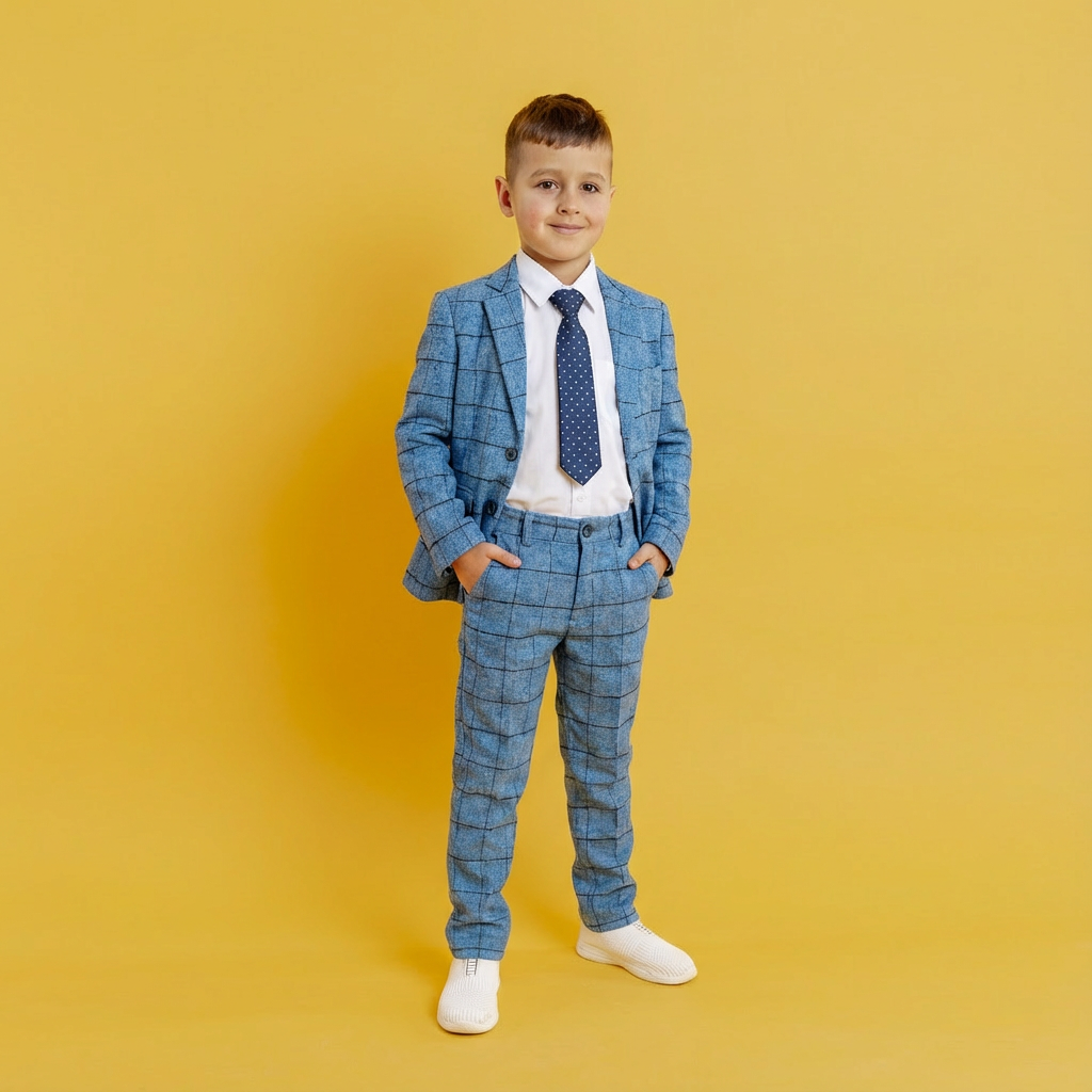 5PC Blue Checkered Pant Coat