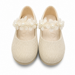 Baby Girl Golden Party Pumps with Flowers