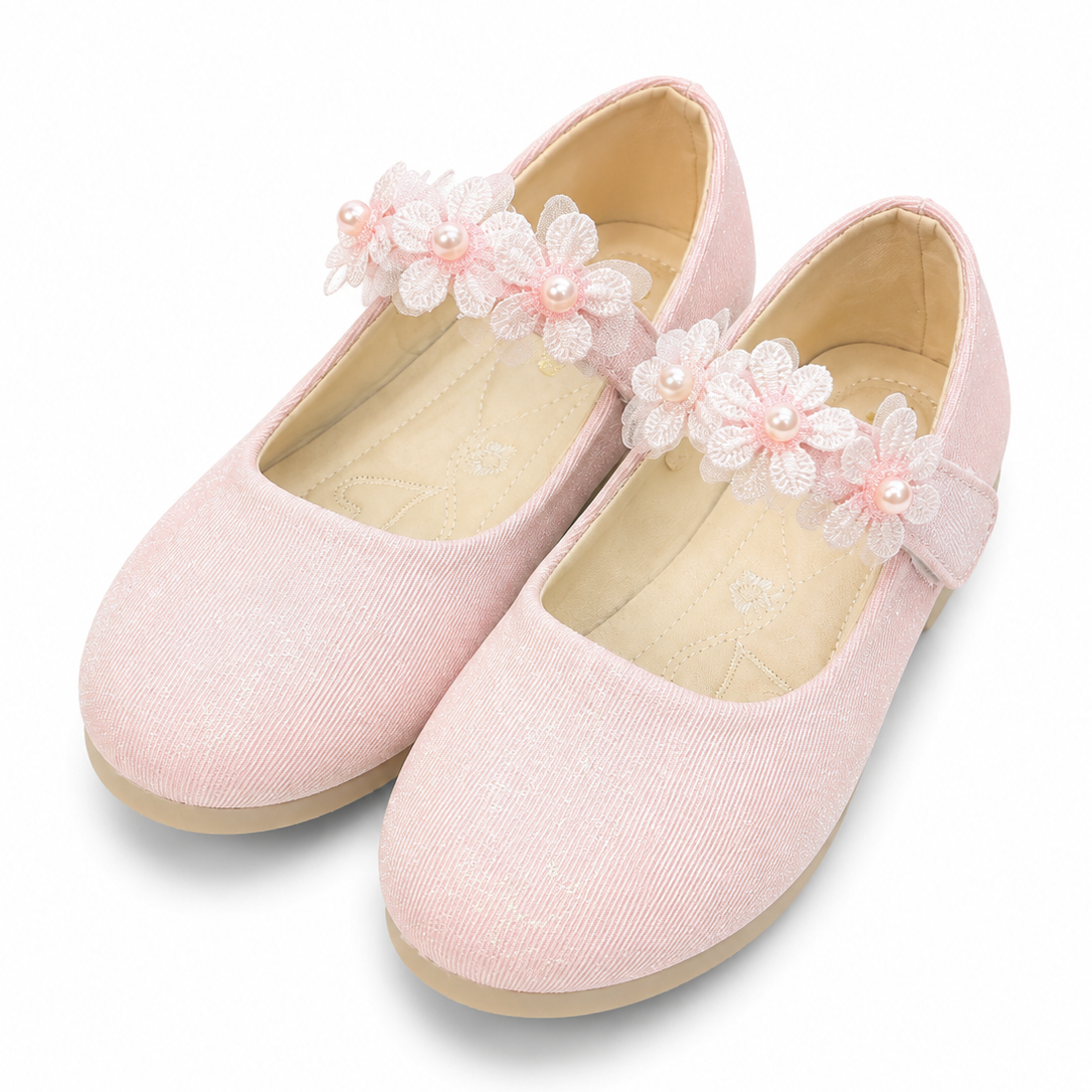 Baby Girl Pink Party Pumps with Flowers