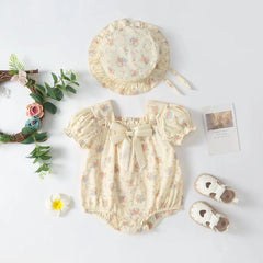 2PC Body Suit Set in Cream Color -Half Sleeves with Bow