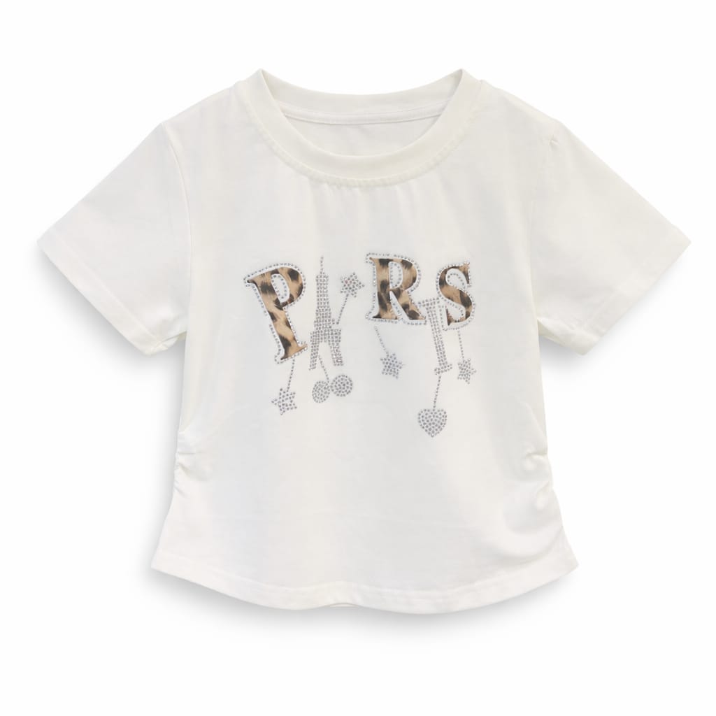 Baby Girl Off-White Summer T-Shirt with Sparkling Silver Stones