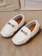 Boys Metal Decor White Loafers