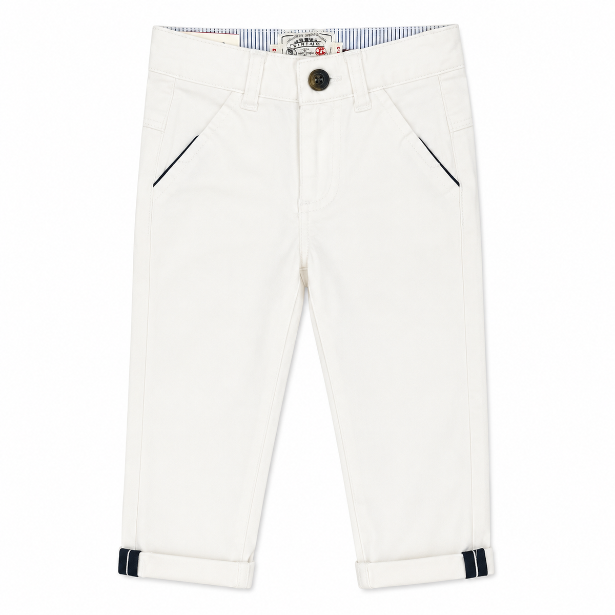Baby Boy White Cotton Pant with Adjustable Waist