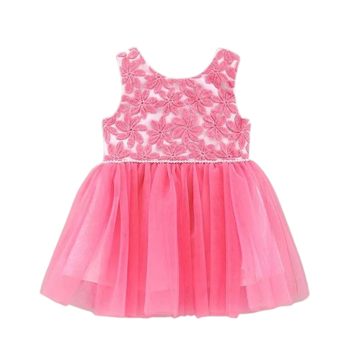 Floral Frock Girls Party Wear-Pink