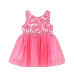 Floral Frock Girls Party Wear-Pink