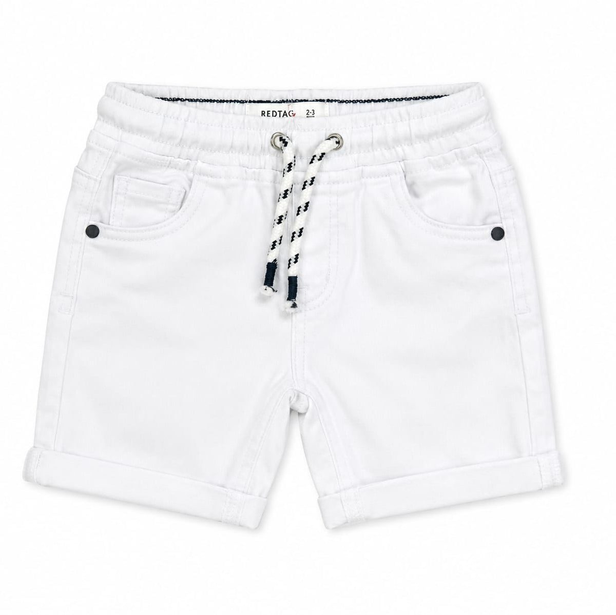 Baby Boy Round Lastic Cotton Short - White