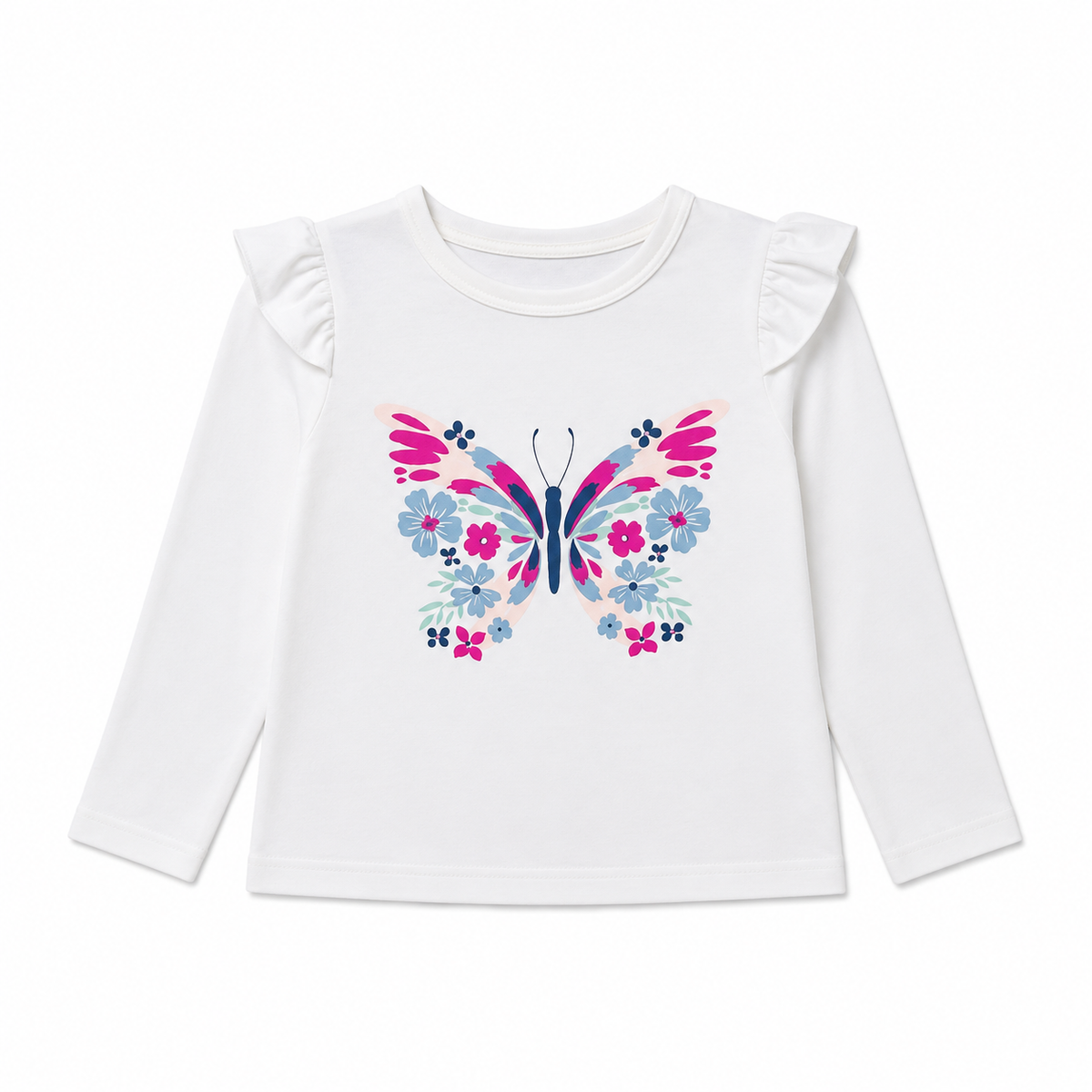 Baby Girl Full Sleeves White Butterfly T-Shirt