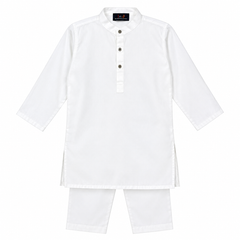 Baby Boy White Cotton Kurta Trouser Set