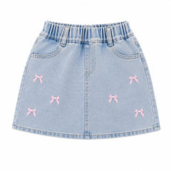 Baby Girl Denim Short - Pink Ribbon