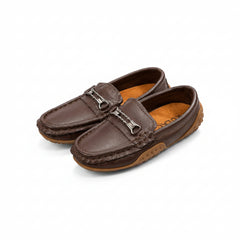 Boys Metal Decor Brown Loafers