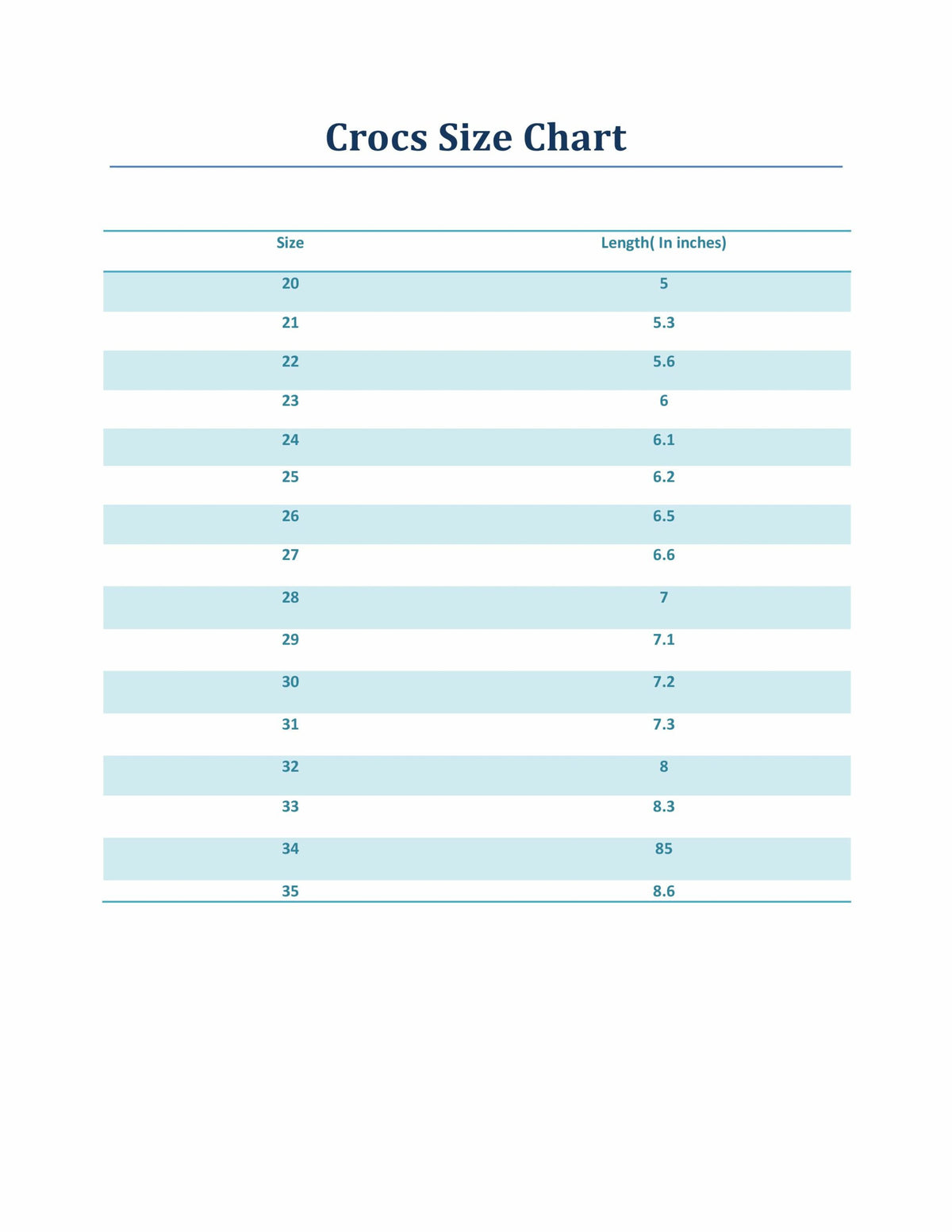 Size chart