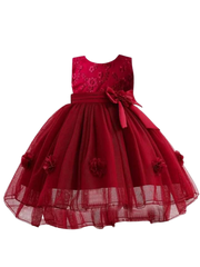 Floral Embroidered Girls Party Wear Frock Maroon