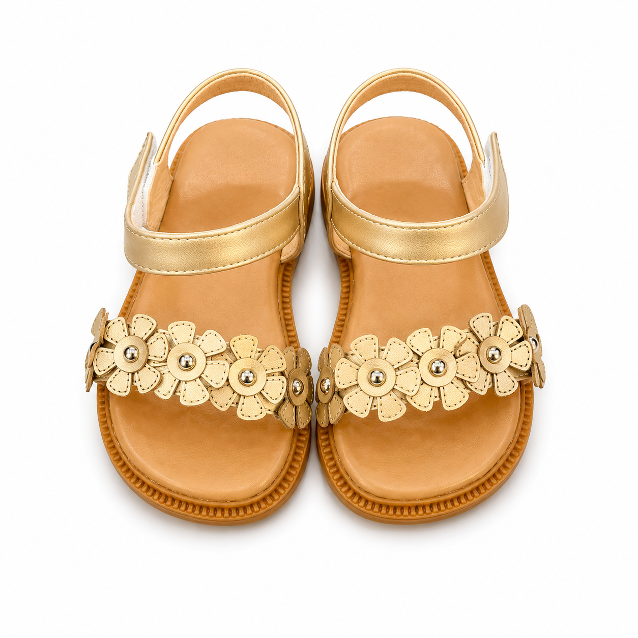 Baby Girl Party Wear Golden Floral Sandals