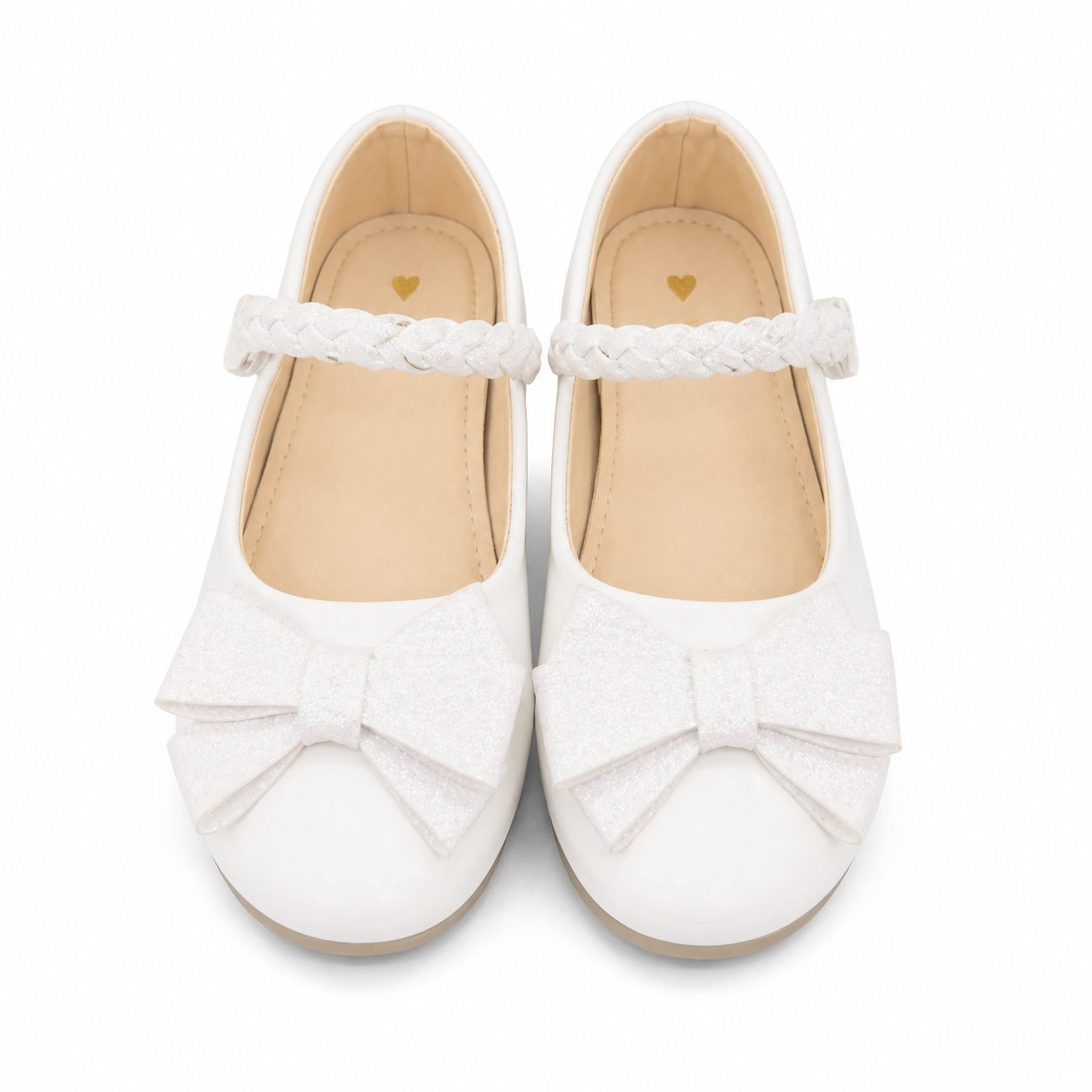 Baby Girl White Shimmer Pumps with Bow