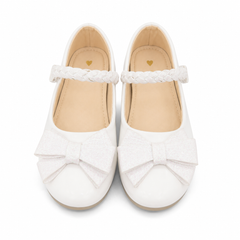 Baby Girl White Shimmer Pumps with Bow