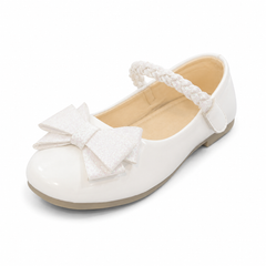 Baby Girl White Shimmer Pumps with Bow