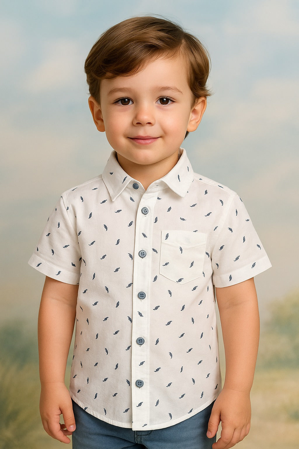 Boys White Half Sleeves Shirt
