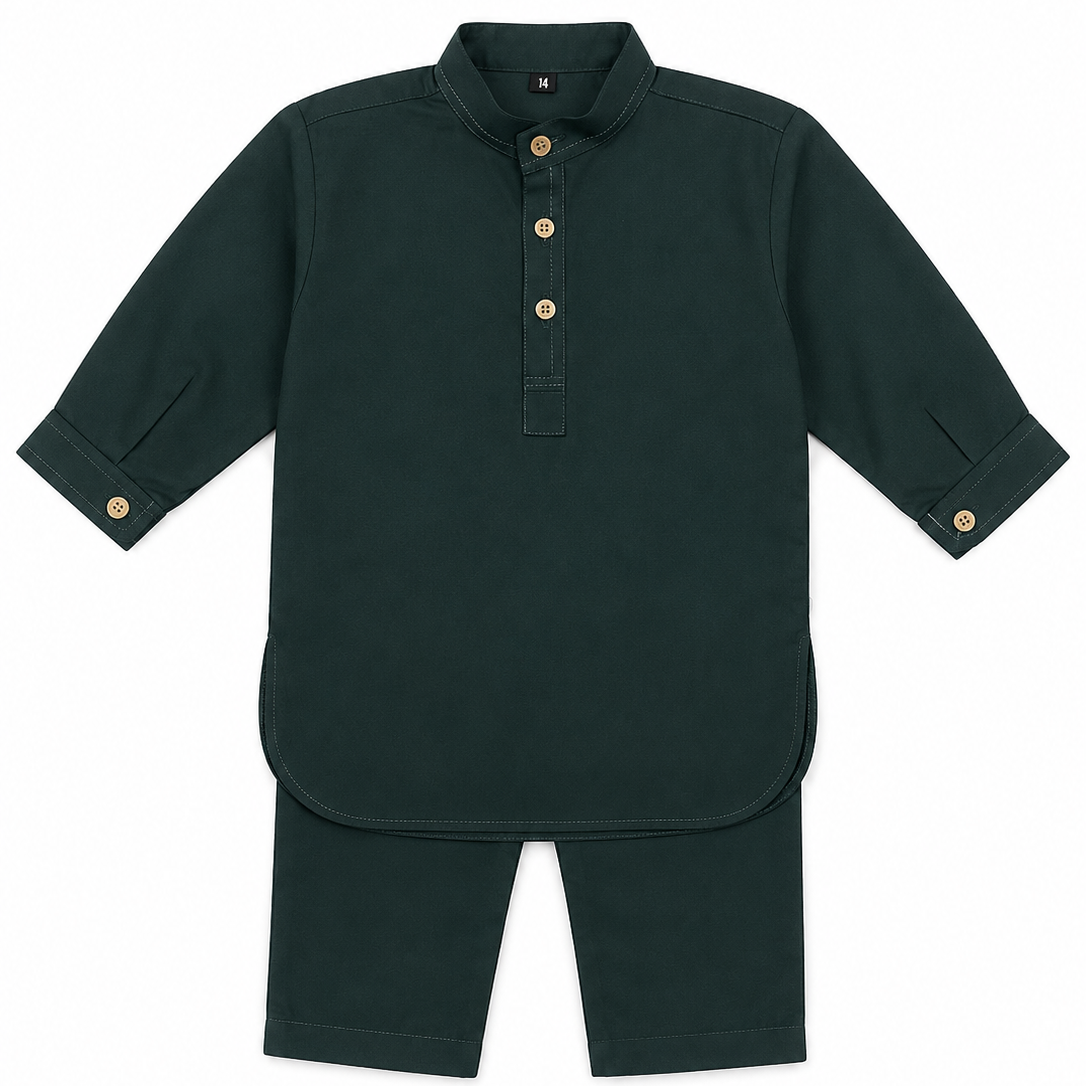 Baby Boy Dark Green Wash-N-Wear Kurta Trouser Set