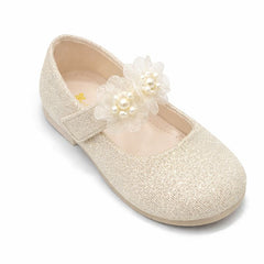 Baby Girl Golden Party Pumps with Flowers