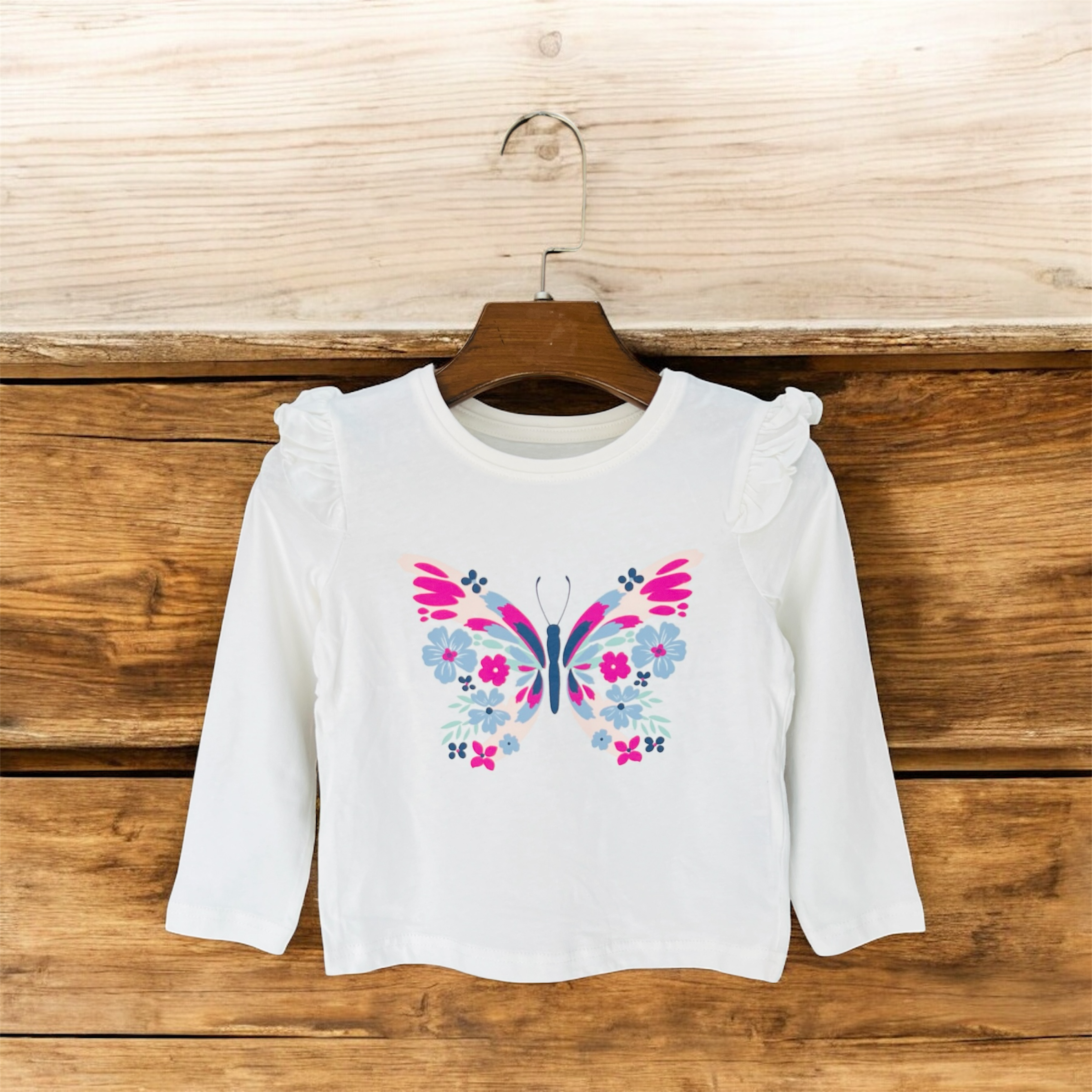 Baby Girl Full Sleeves White Butterfly T-Shirt