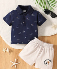 2PC Blue Polo & Beige Short