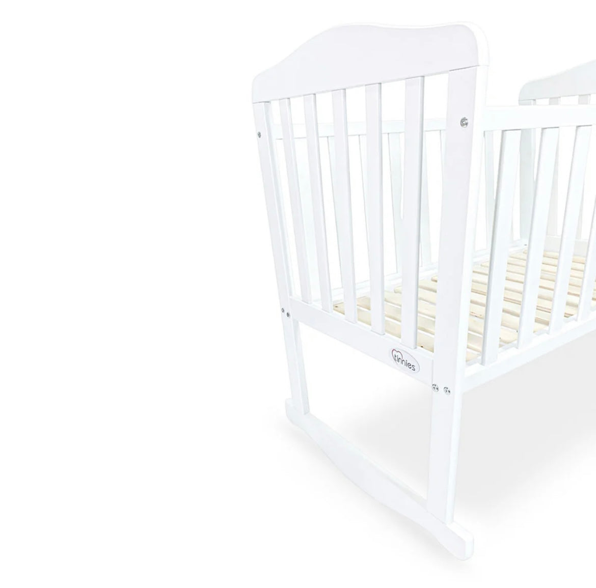 BABY WOODEN CRIB – WHITE FINISH WITH ROCKING & WHEELS