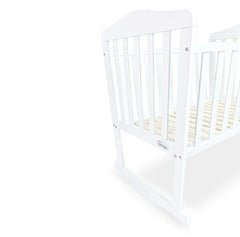 BABY WOODEN CRIB – WHITE FINISH WITH ROCKING & WHEELS