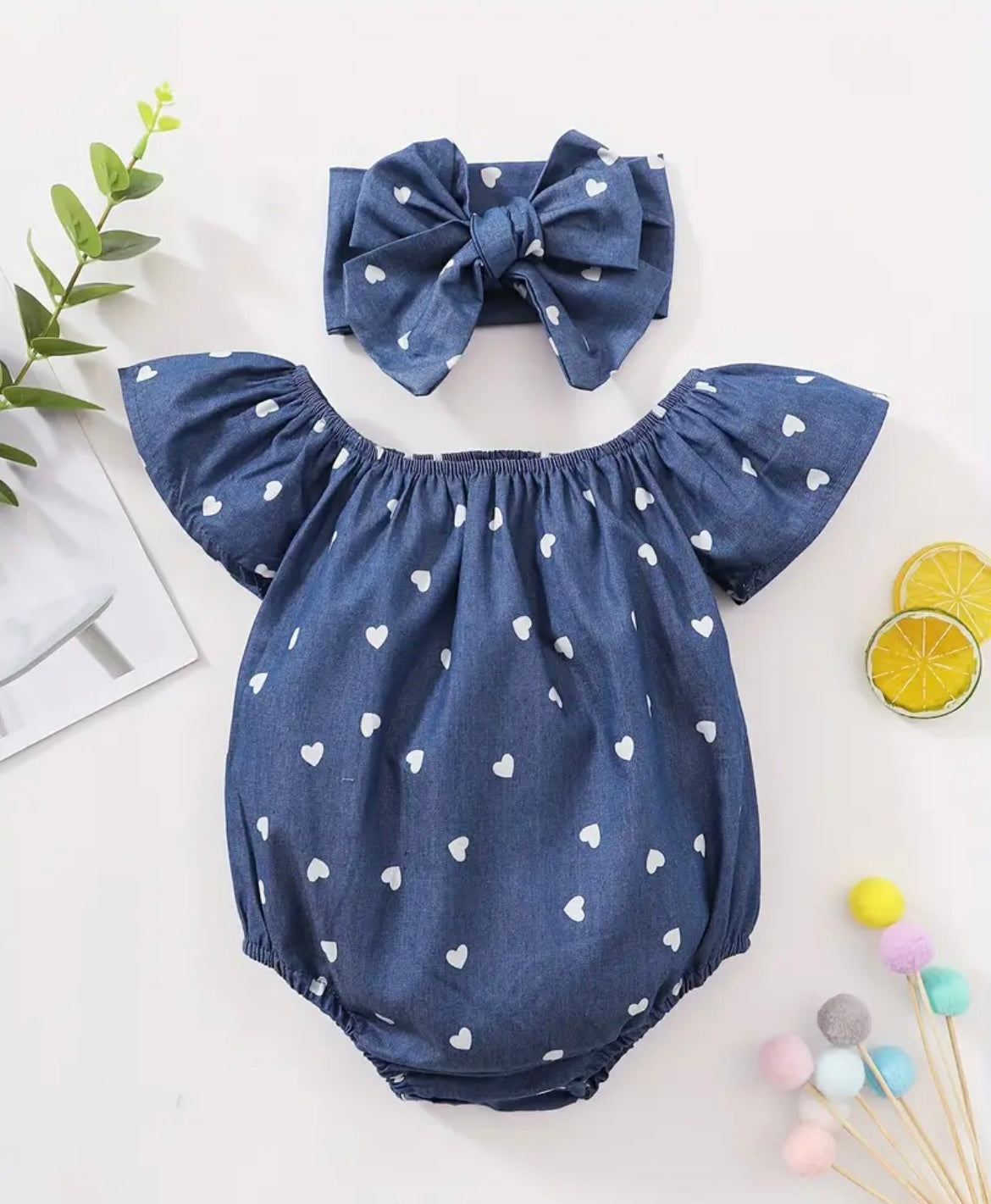 2PC White Heart Bodysuit Set
