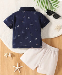2PC Blue Polo & Beige Short