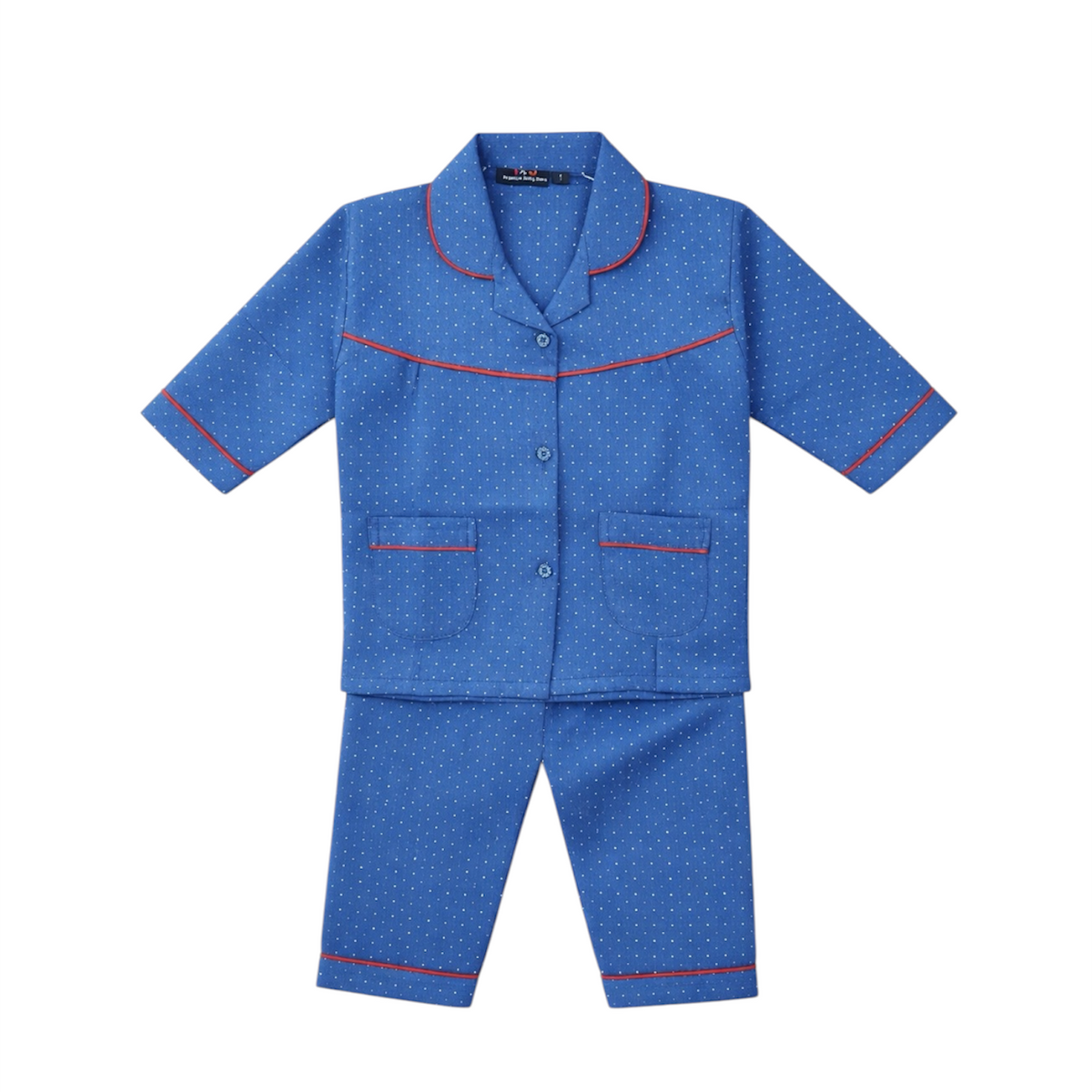 Blue Polka Dots Full Sleeves Cotton Night Suit