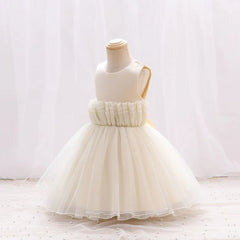 Girls Beige Flared Party wear Frock