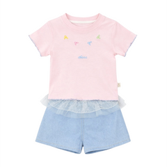 Baby Girl 2PC Cotton T-Shirt & Denim Shorts Set