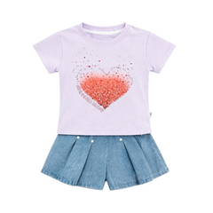 Baby Girl 2PC Cotton T-Shirt & Denim Shorts Set