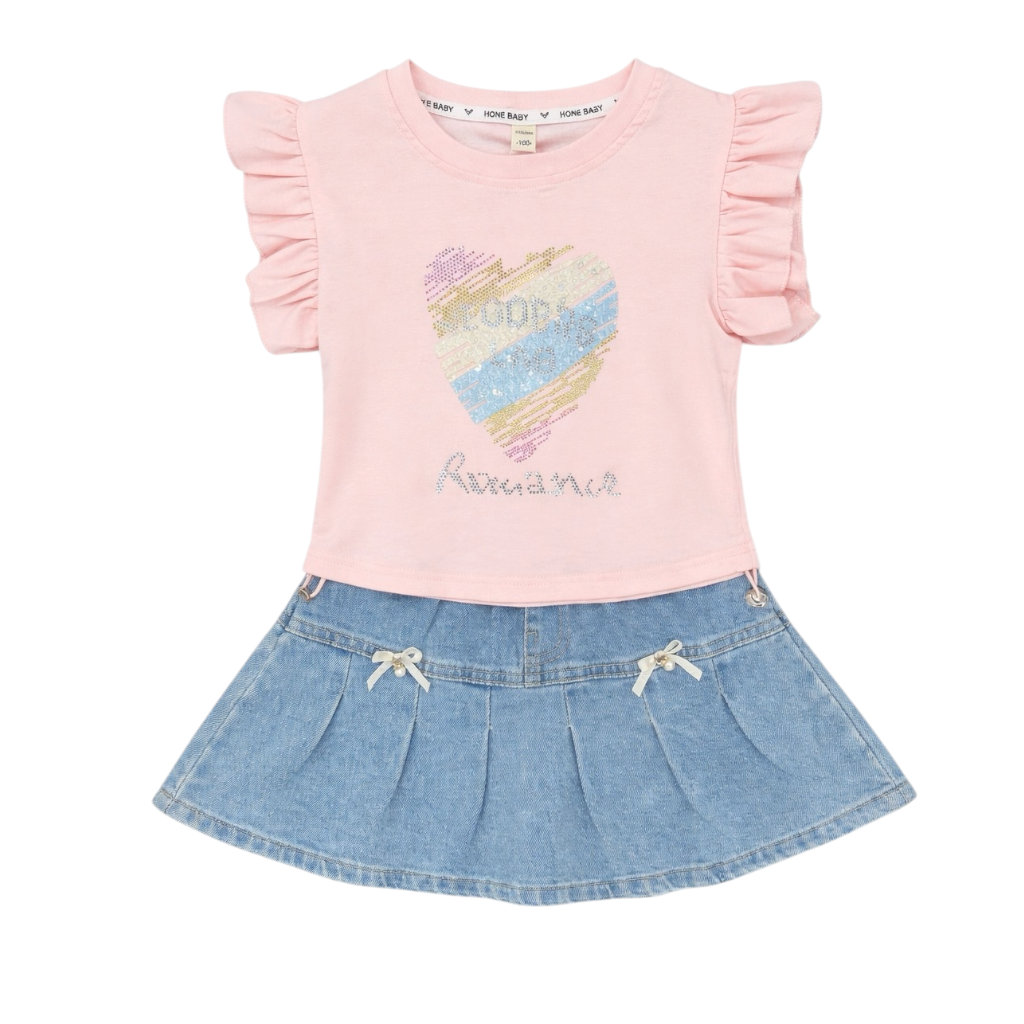 Baby Girl 2PC Cotton T-Shirt & Denim Skirt Set