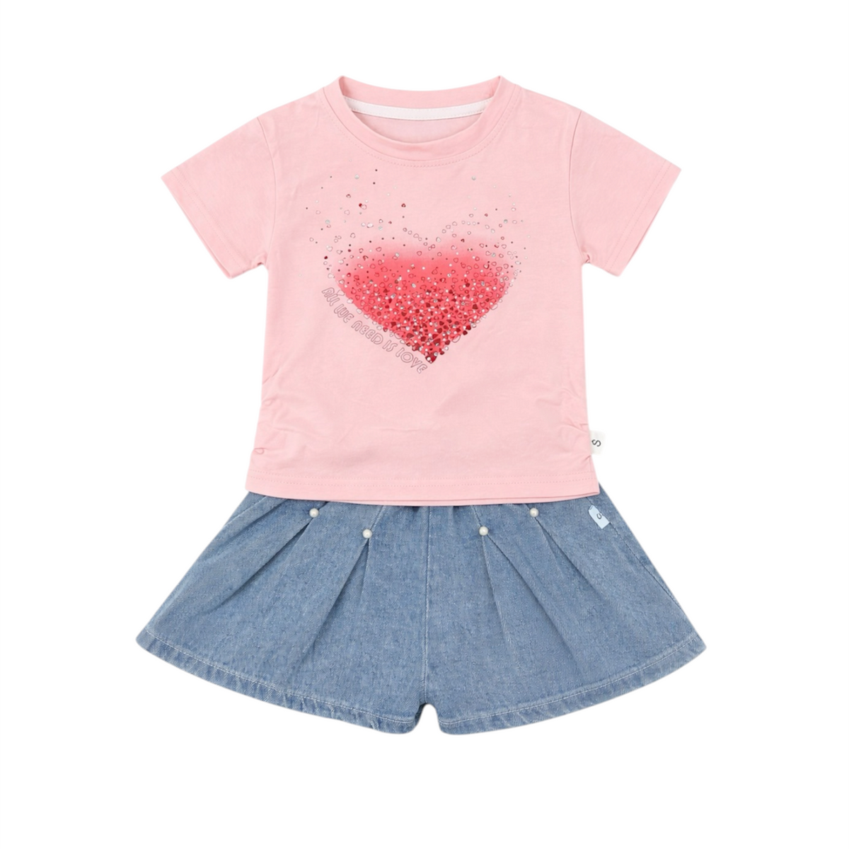 Baby Girl 2PC Cotton T-Shirt & Denim Shorts Set