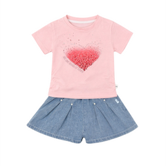Baby Girl 2PC Cotton T-Shirt & Denim Shorts Set