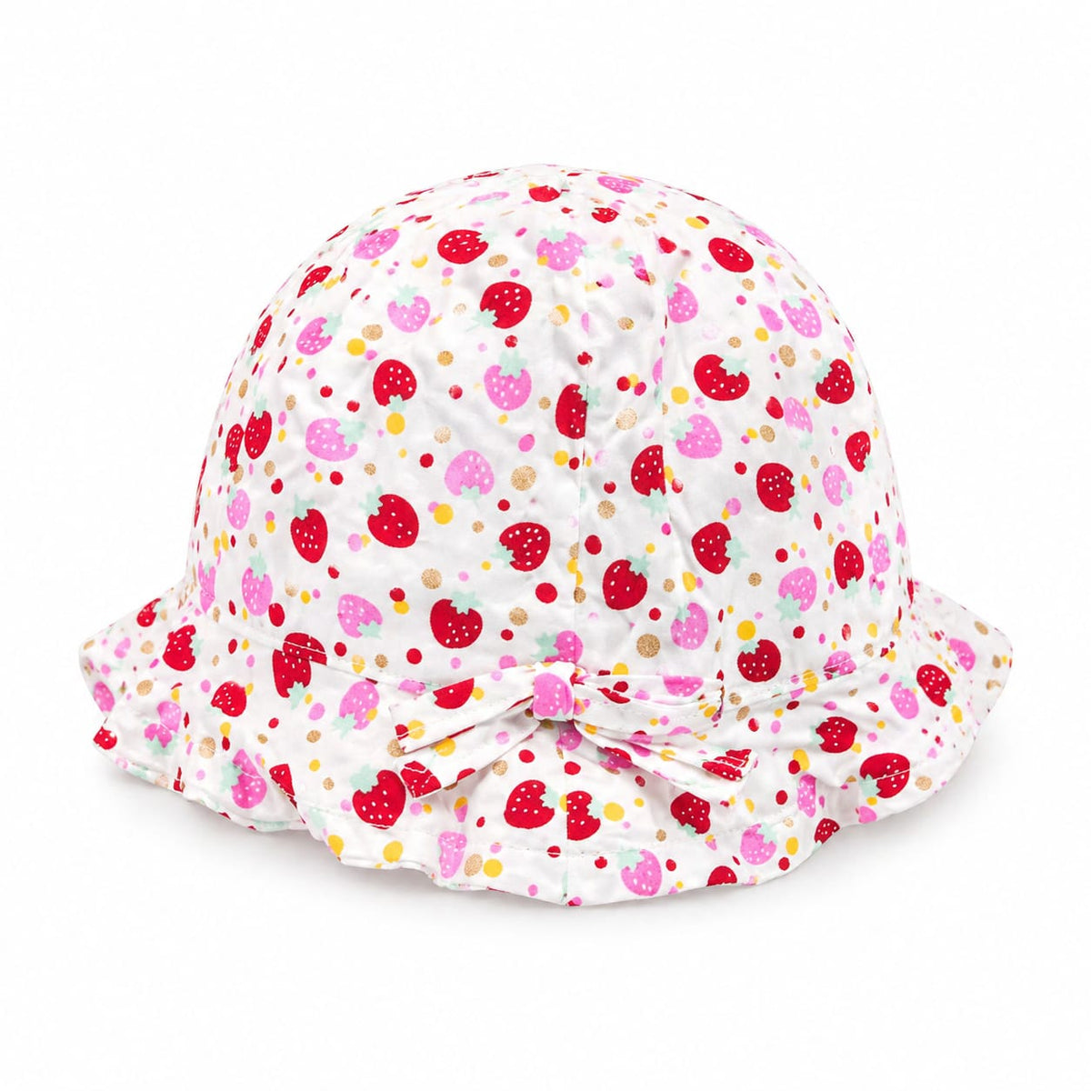 Baby Girls Strawberry Print Cotton Cap – Soft, Breathable Round Summer Hat for Infants