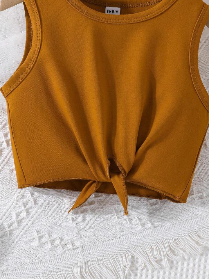 2PC Brown Tank Top with Stripes Short