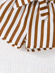 2PC Brown Tank Top with Stripes Short