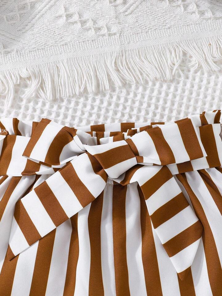 2PC Brown Tank Top with Stripes Short