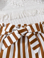 2PC Brown Tank Top with Stripes Short
