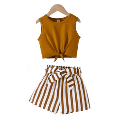 2PC Brown Tank Top with Stripes Short