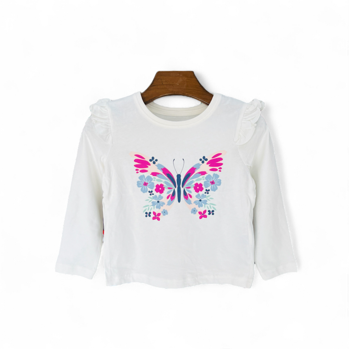 Baby Girl Full Sleeves White Butterfly T-Shirt