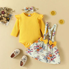 3PC Yellow Printed Suit