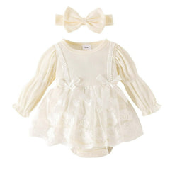 3Pc Baby Girl Bodysuit Set Cream