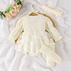 3Pc Baby Girl Bodysuit Set Cream