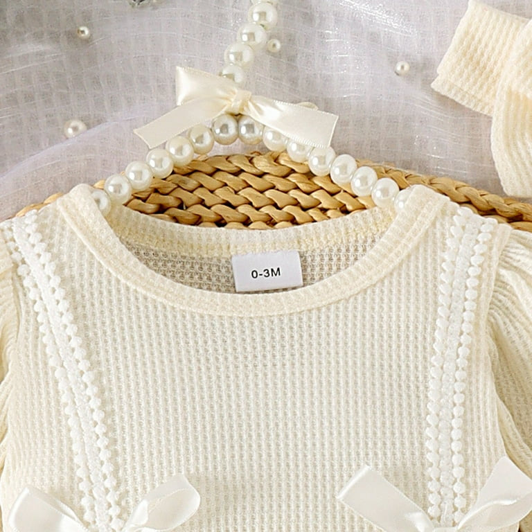 3Pc Baby Girl Bodysuit Set Cream